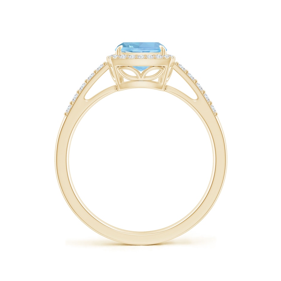 8x6mm AAAA Rectangular Cushion Aquamarine Halo Engagement Ring in Yellow Gold side-1