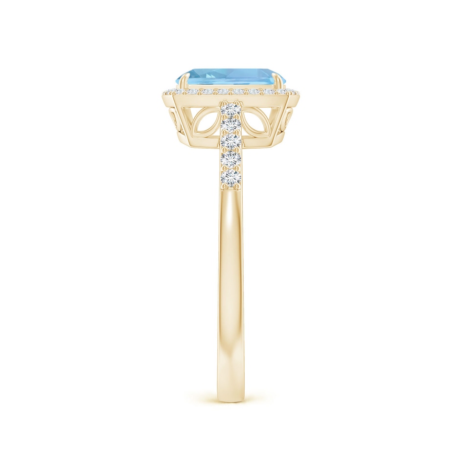8x6mm AAAA Rectangular Cushion Aquamarine Halo Engagement Ring in Yellow Gold side-2