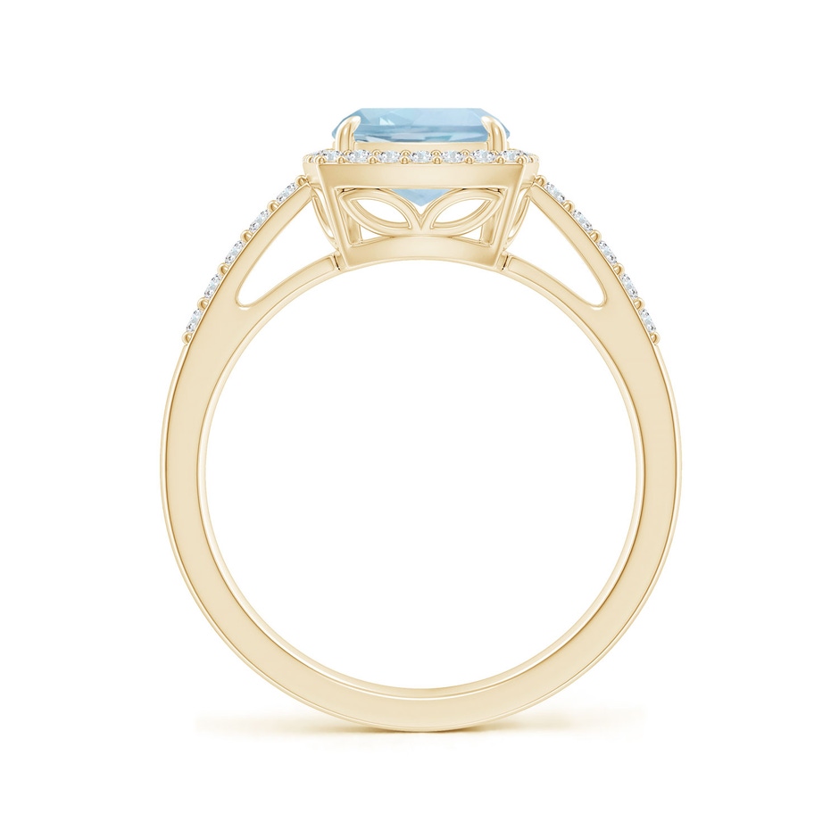 9x7mm AA Rectangular Cushion Aquamarine Halo Engagement Ring in Yellow Gold side-1