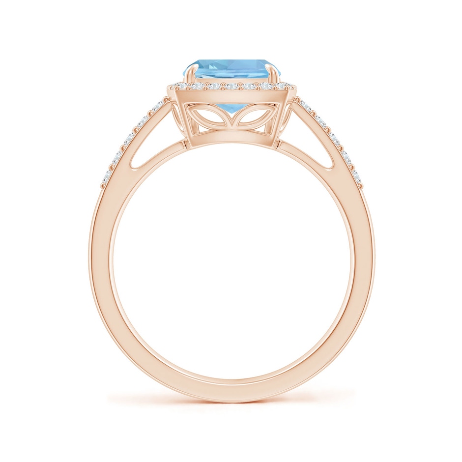 9x7mm AAAA Rectangular Cushion Aquamarine Halo Engagement Ring in Rose Gold side-1