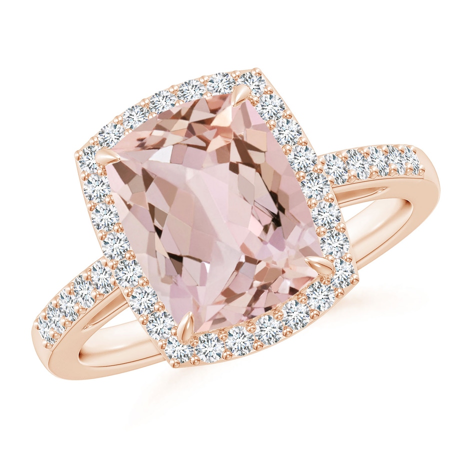 10x8mm AA Rectangular Cushion Morganite Halo Engagement Ring in Rose Gold 