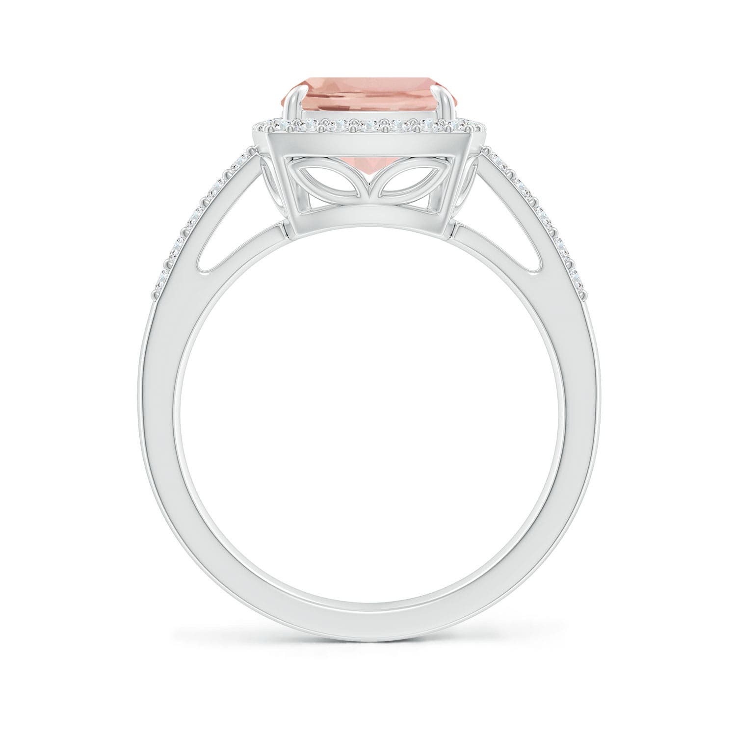 10x8mm AAA Rectangular Cushion Morganite Halo Engagement Ring in P950 Platinum - side 3