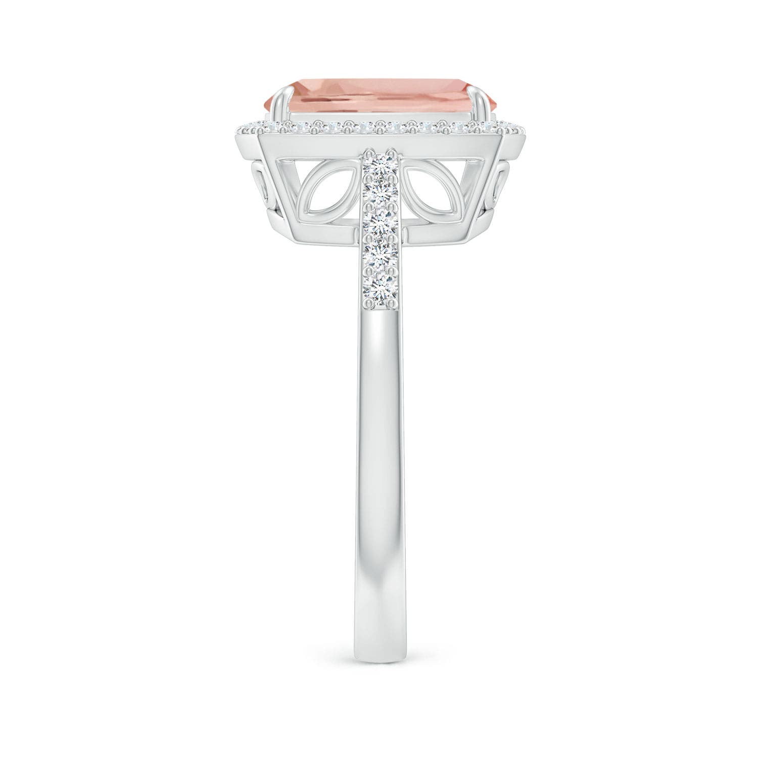 10x8mm AAA Rectangular Cushion Morganite Halo Engagement Ring in P950 Platinum - side 7