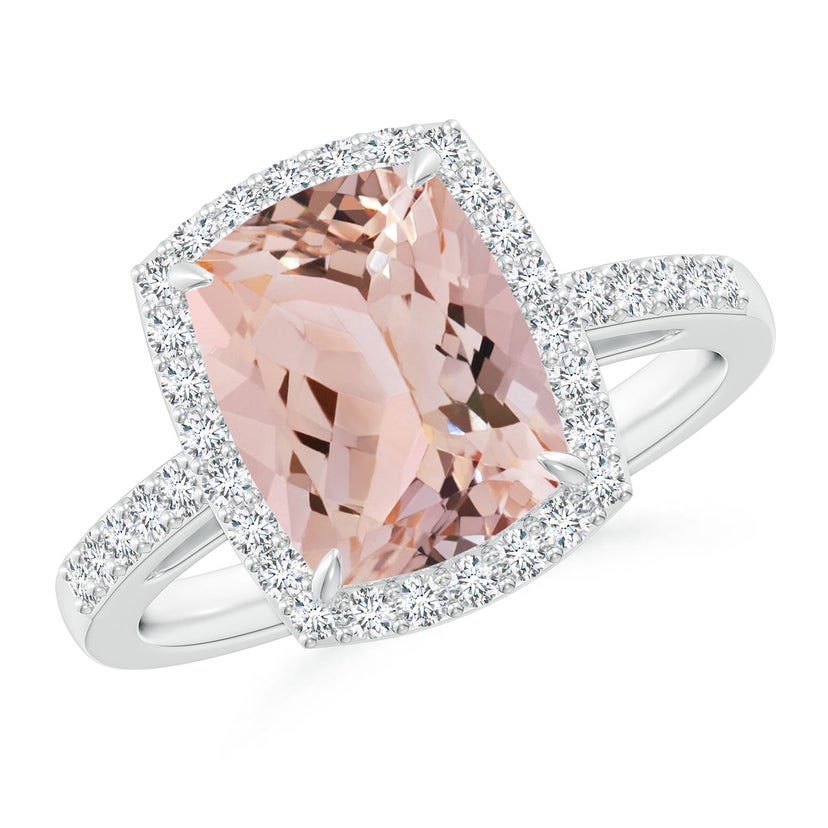 Rectangular Cushion Morganite Halo Engagement Ring