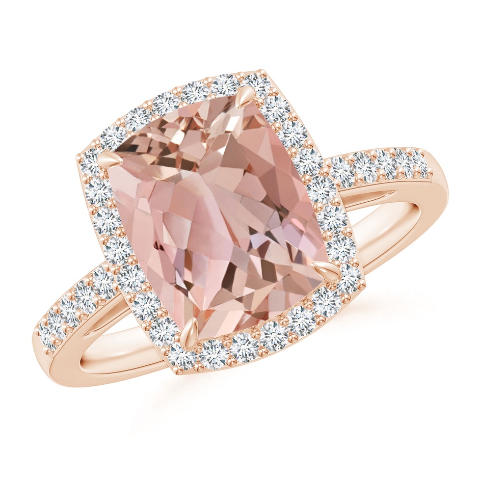 10x8mm AAAA Rectangular Cushion Morganite Halo Engagement Ring in Rose Gold 
