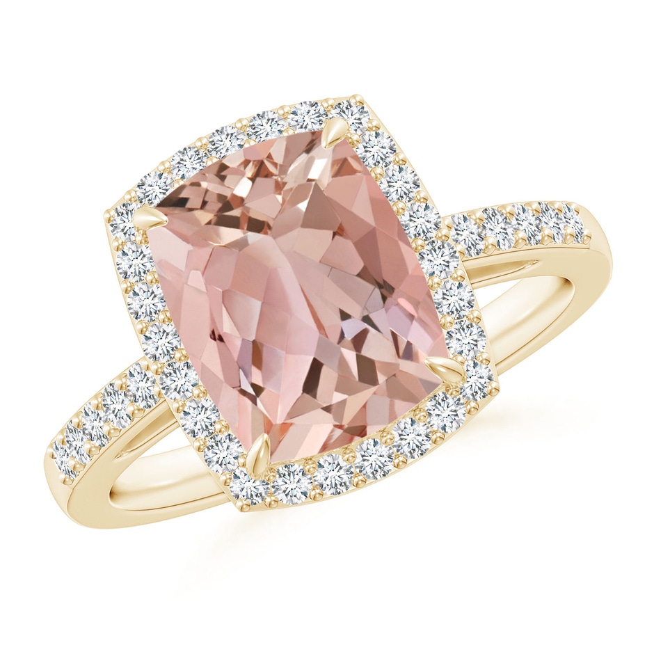 10x8mm AAAA Rectangular Cushion Morganite Halo Engagement Ring in Yellow Gold 