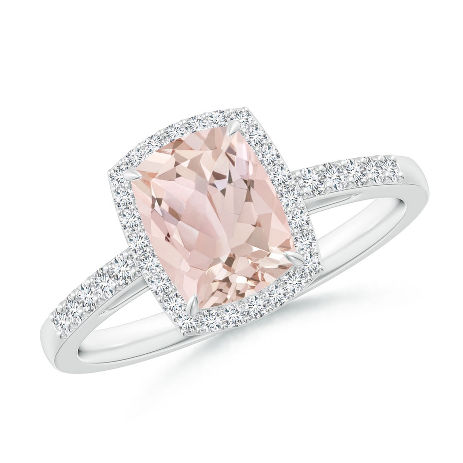 8x6mm A Rectangular Cushion Morganite Halo Engagement Ring in P950 Platinum 