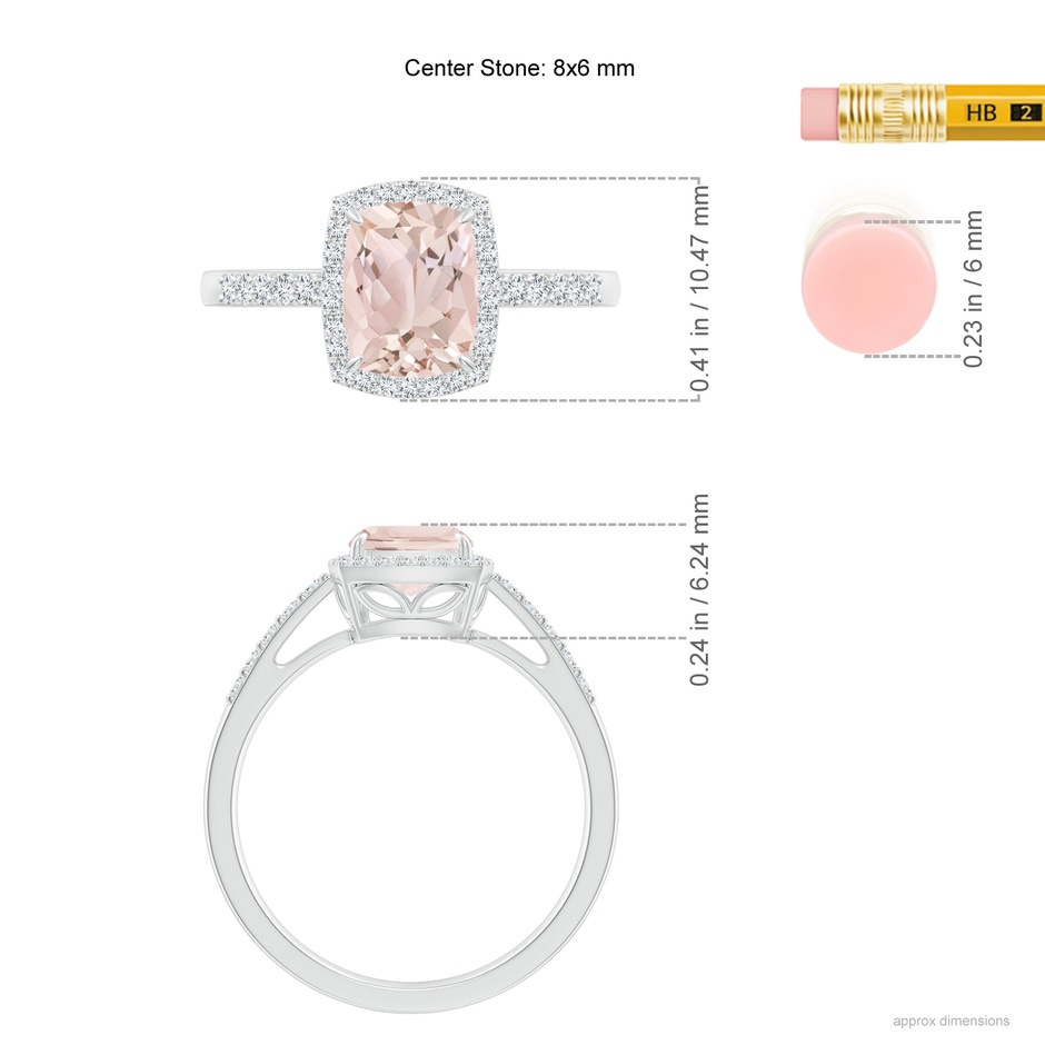 8x6mm A Rectangular Cushion Morganite Halo Engagement Ring in P950 Platinum ruler