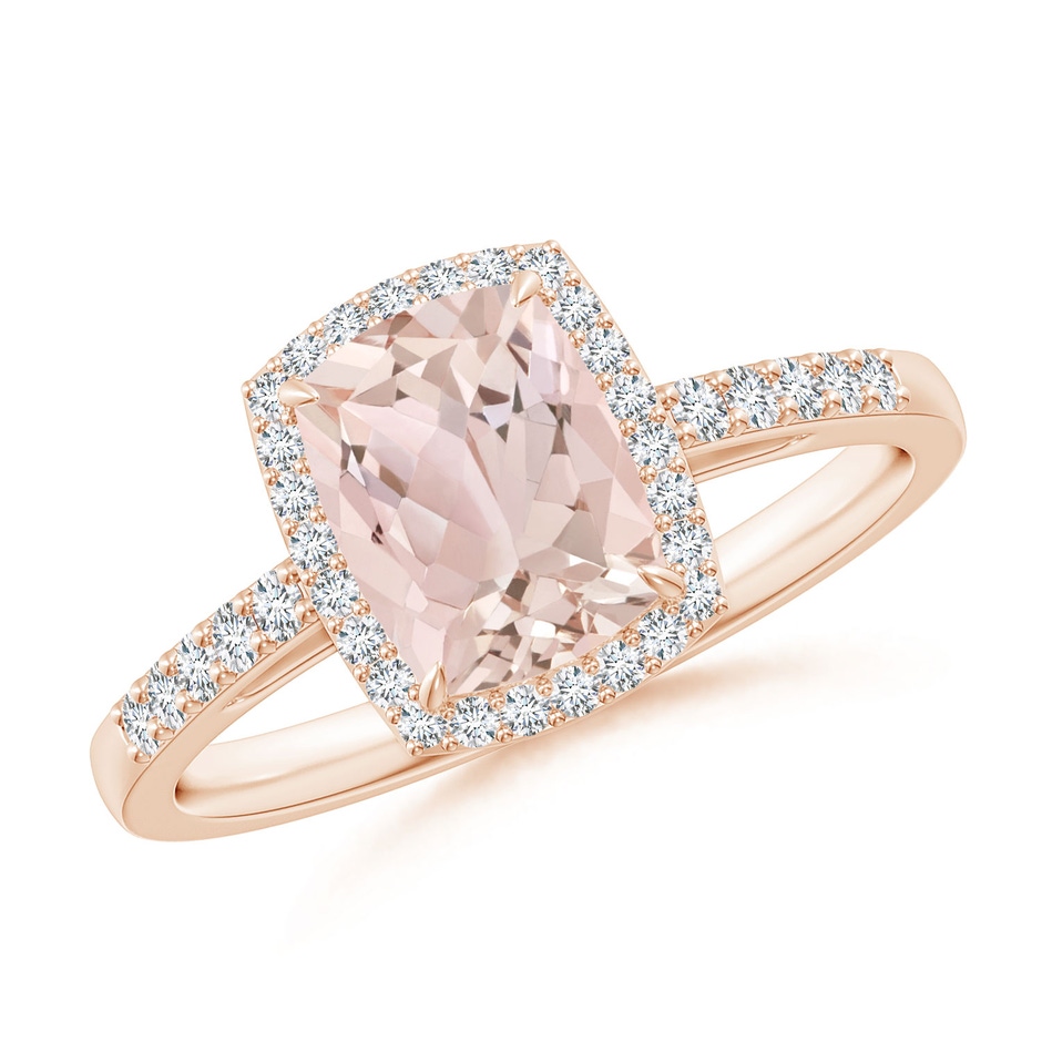 8x6mm A Rectangular Cushion Morganite Halo Engagement Ring in Rose Gold 