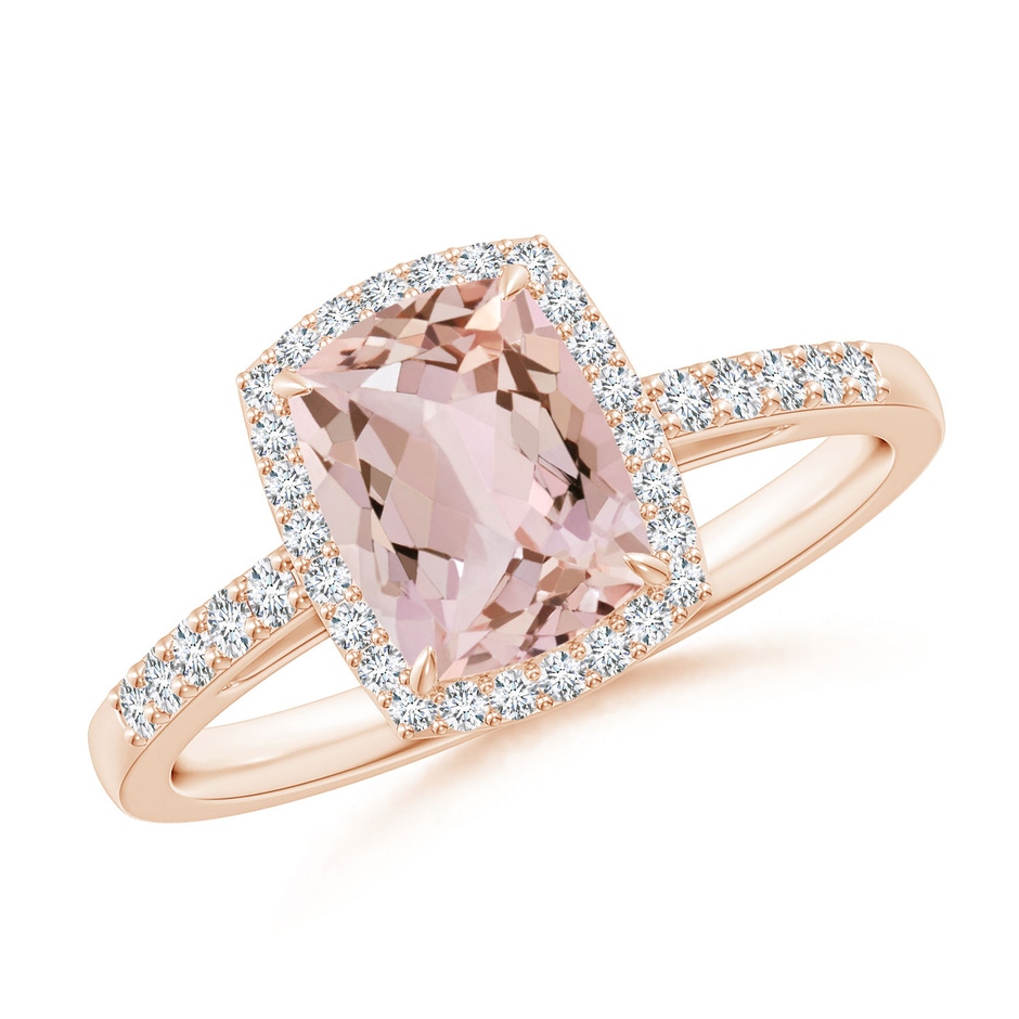8x6mm AA Rectangular Cushion Morganite Halo Engagement Ring in Rose Gold 