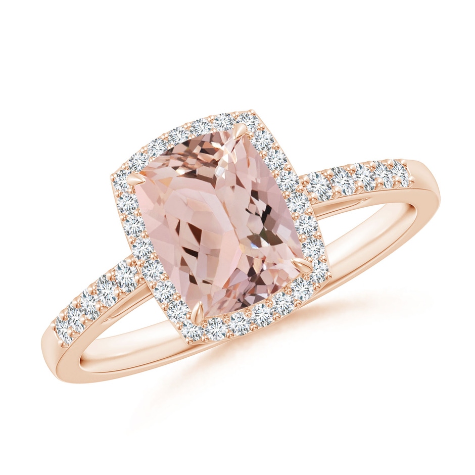 8x6mm AAA Rectangular Cushion Morganite Halo Engagement Ring in Rose Gold 