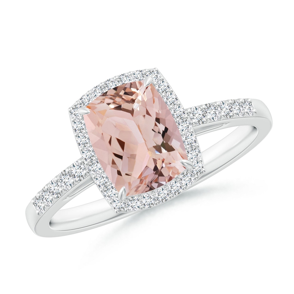 8x6mm AAA Rectangular Cushion Morganite Halo Engagement Ring in White Gold 