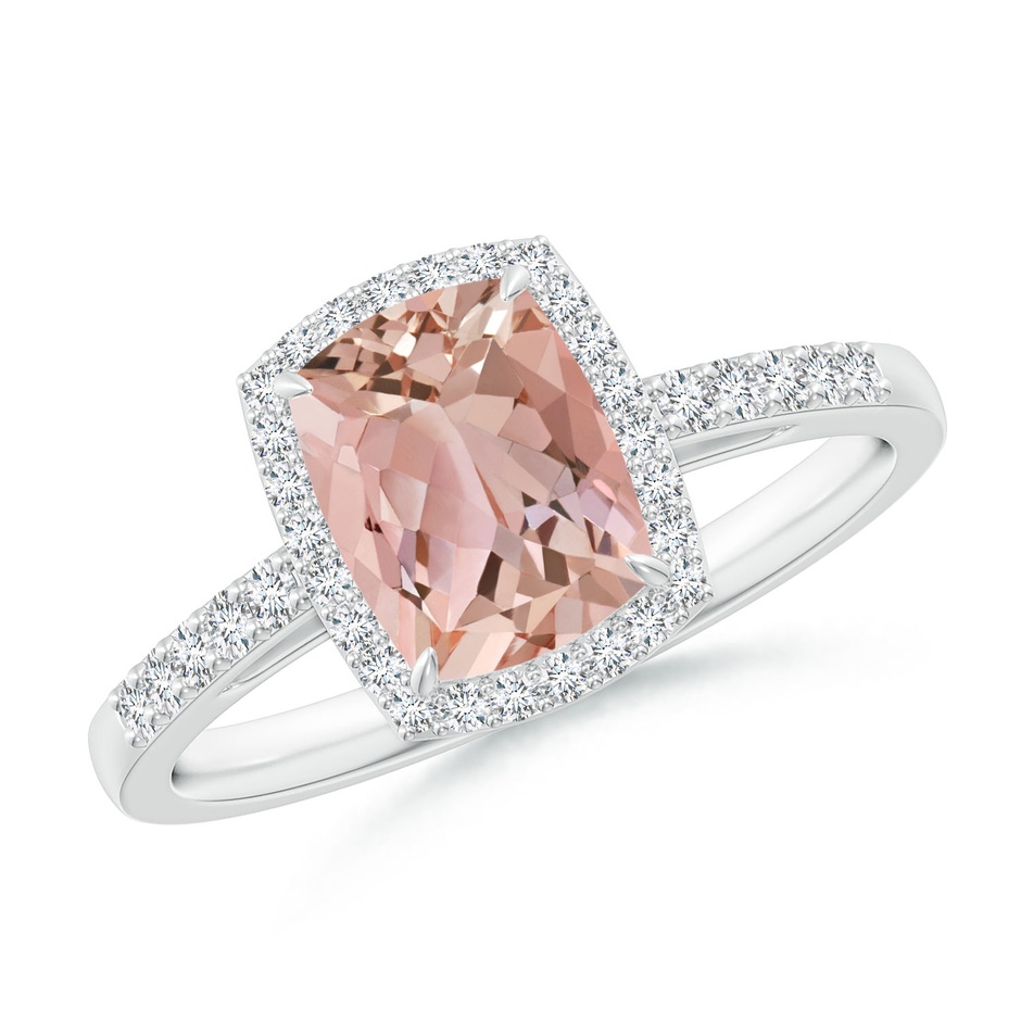 8x6mm AAAA Rectangular Cushion Morganite Halo Engagement Ring in P950 Platinum 