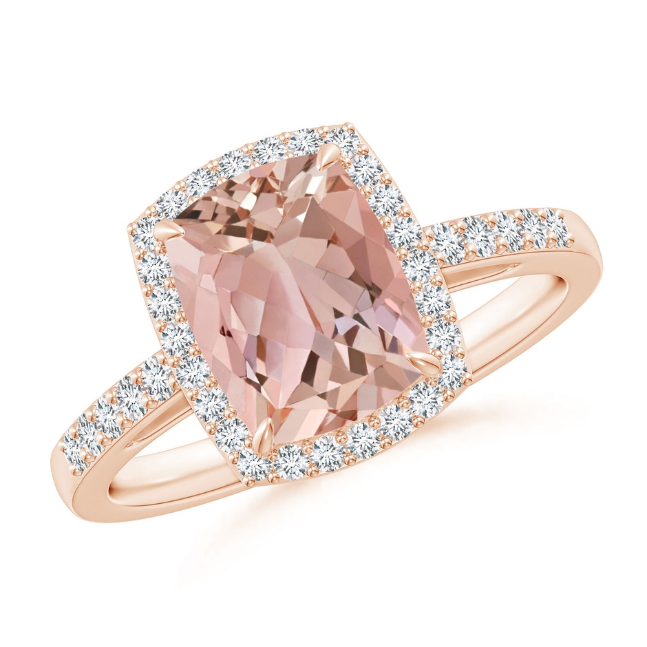 9x7mm AAAA Rectangular Cushion Morganite Halo Engagement Ring in Rose Gold 
