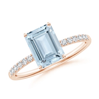 8x6mm A Emerald-Cut Aquamarine Engagement Ring with Diamonds in 10K Rose Gold