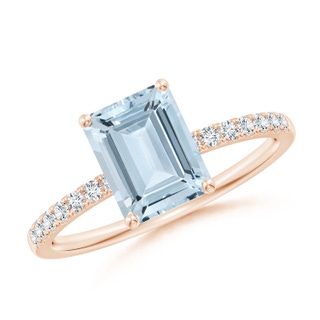 8x6mm A Emerald-Cut Aquamarine Engagement Ring with Diamonds in Rose Gold