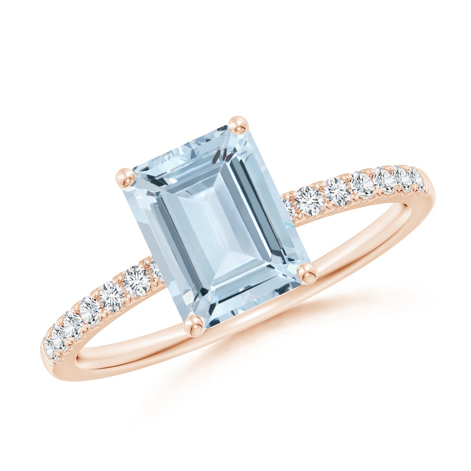 8x6mm A Emerald-Cut Aquamarine Engagement Ring with Diamonds in Rose Gold 