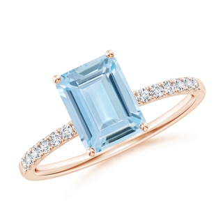 8x6mm AA Emerald-Cut Aquamarine Engagement Ring with Diamonds in 10K Rose Gold