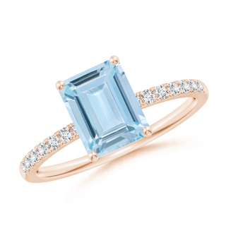 8x6mm AA Emerald-Cut Aquamarine Engagement Ring with Diamonds in 10K Rose Gold