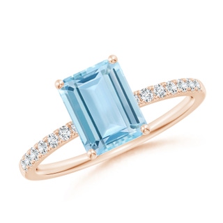 8x6mm AAA Emerald-Cut Aquamarine Engagement Ring with Diamonds in 10K Rose Gold