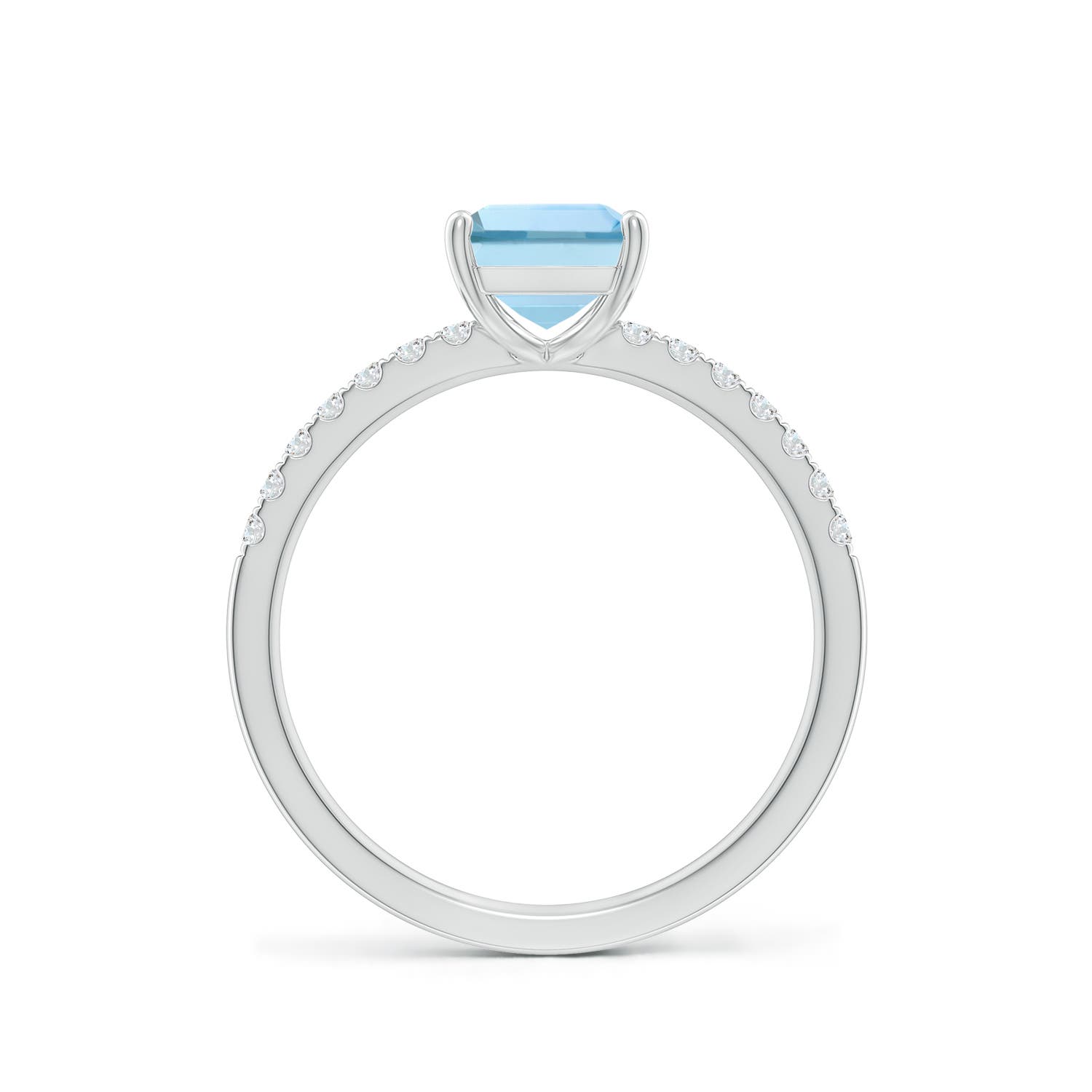 8x6mm AAA Emerald-Cut Aquamarine Engagement Ring with Diamonds in 18K White Gold