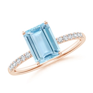 8x6mm AAA Emerald-Cut Aquamarine Engagement Ring with Diamonds in Rose Gold