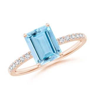 8x6mm AAAA Emerald-Cut Aquamarine Engagement Ring with Diamonds in 10K Rose Gold