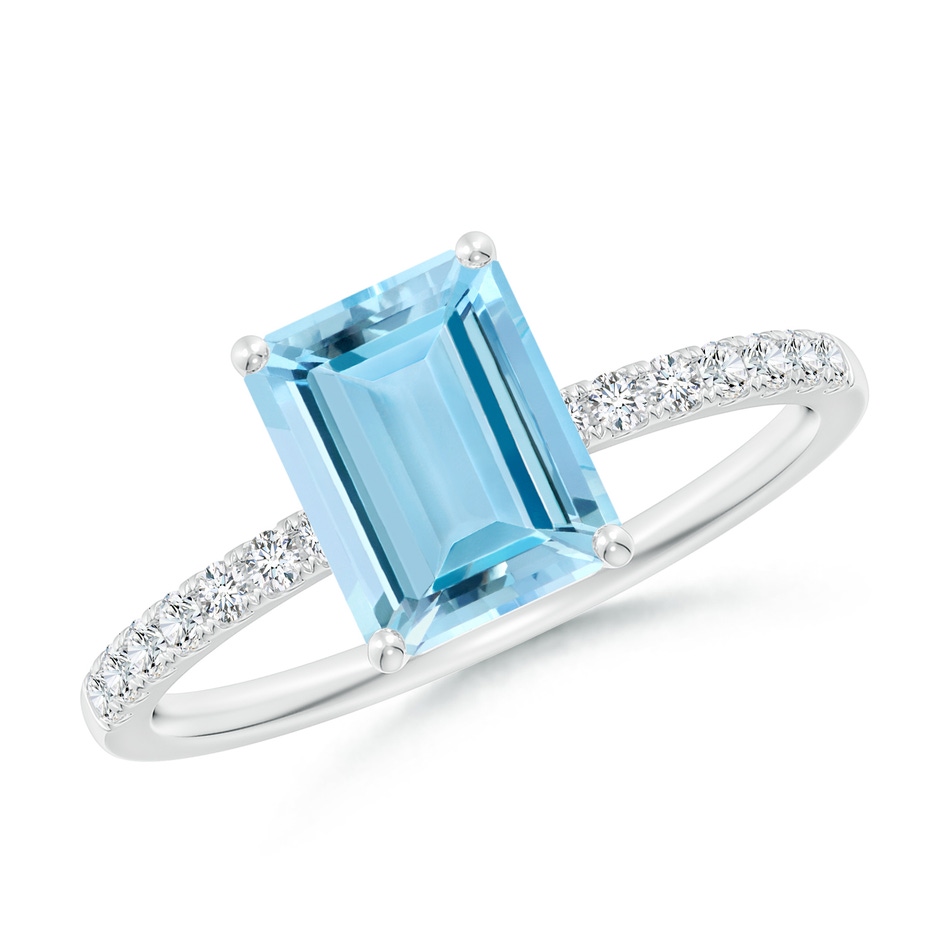 8x6mm AAAA Emerald-Cut Aquamarine Engagement Ring with Diamonds in P950 Platinum 