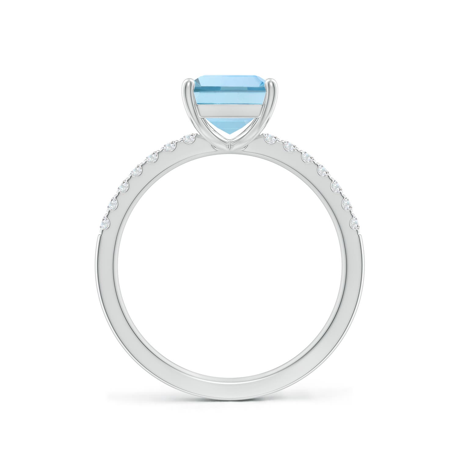 9x7mm AAA Emerald-Cut Aquamarine Engagement Ring with Diamonds in White Gold - side 2