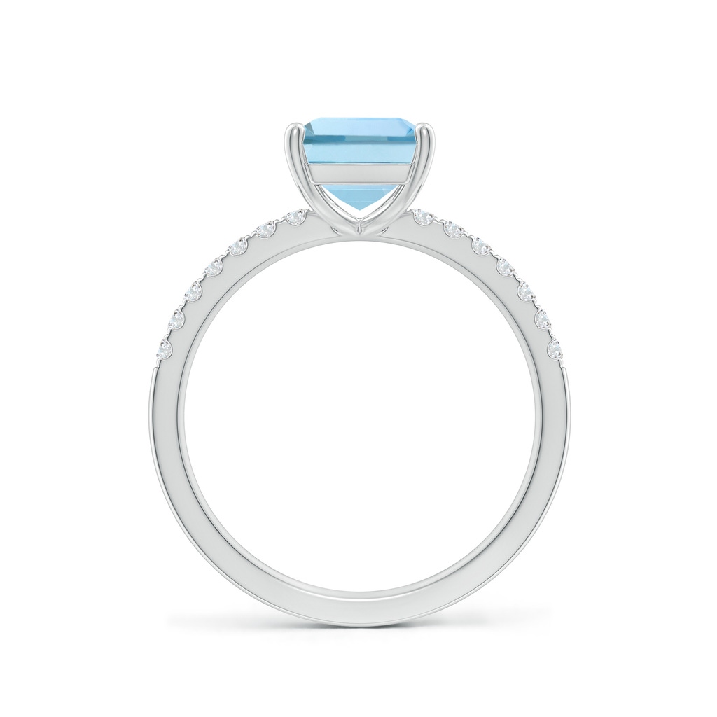 9x7mm AAA Emerald-Cut Aquamarine Engagement Ring with Diamonds in White Gold - side 199