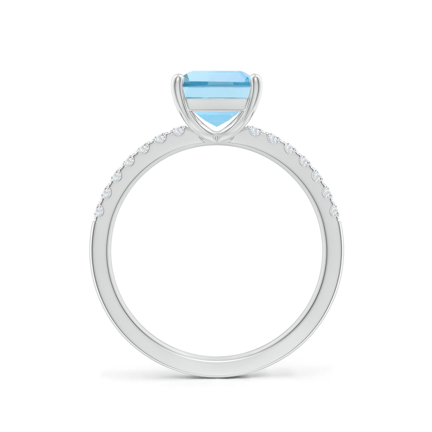 9x7mm AAAA Emerald-Cut Aquamarine Engagement Ring with Diamonds in White Gold