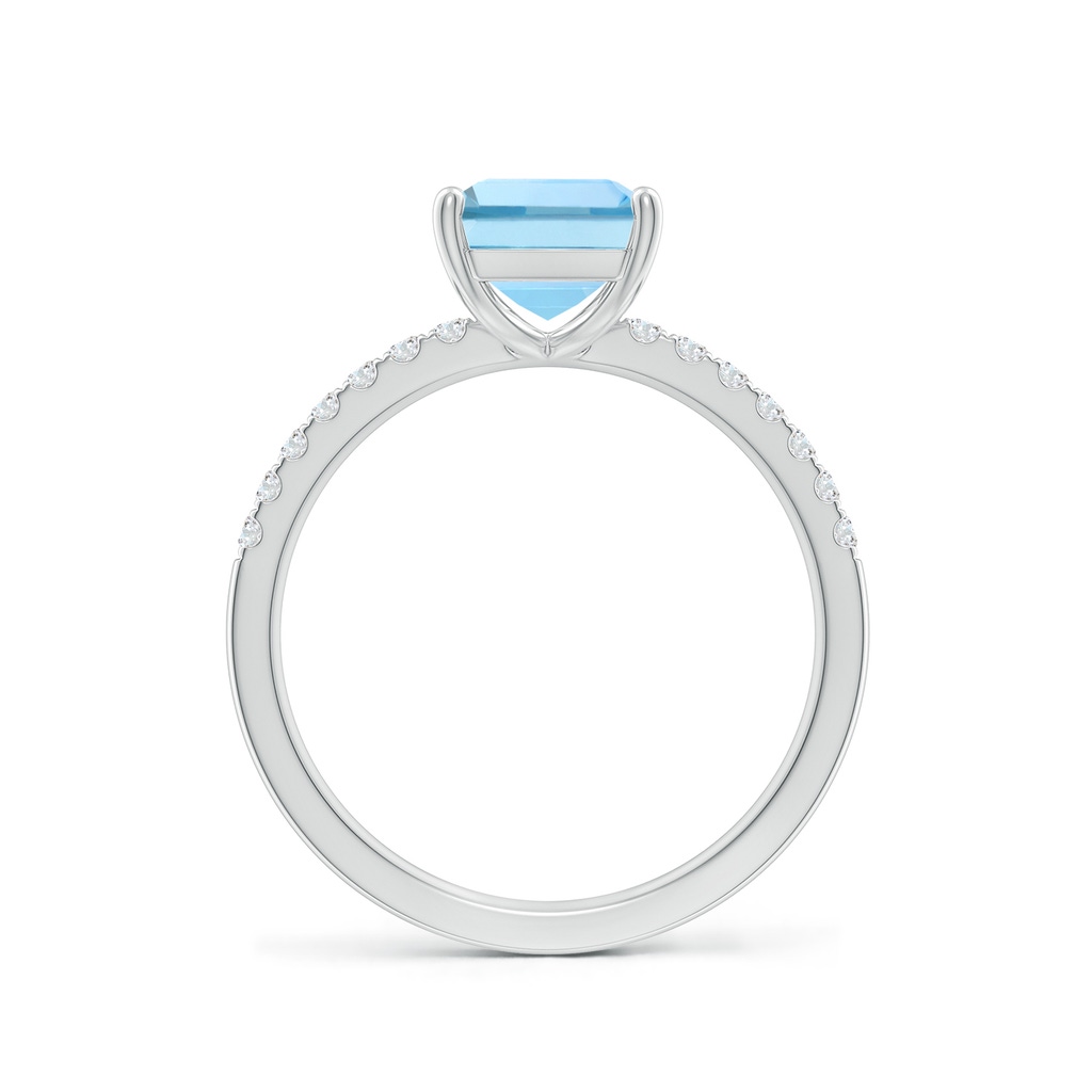 9x7mm AAAA Emerald-Cut Aquamarine Engagement Ring with Diamonds in White Gold - side 199