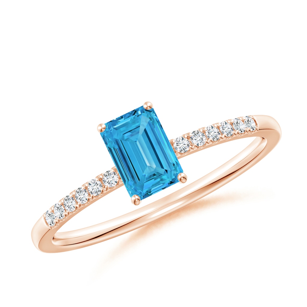 6x4mm AAAA Emerald-Cut Fancy Intense Blue Diamond Engagement Ring in Rose Gold