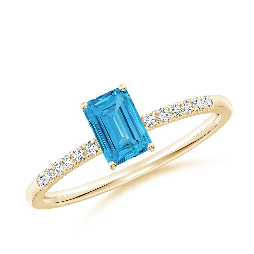 6x4mm AAAA Emerald-Cut Fancy Intense Blue Diamond Engagement Ring in Yellow Gold