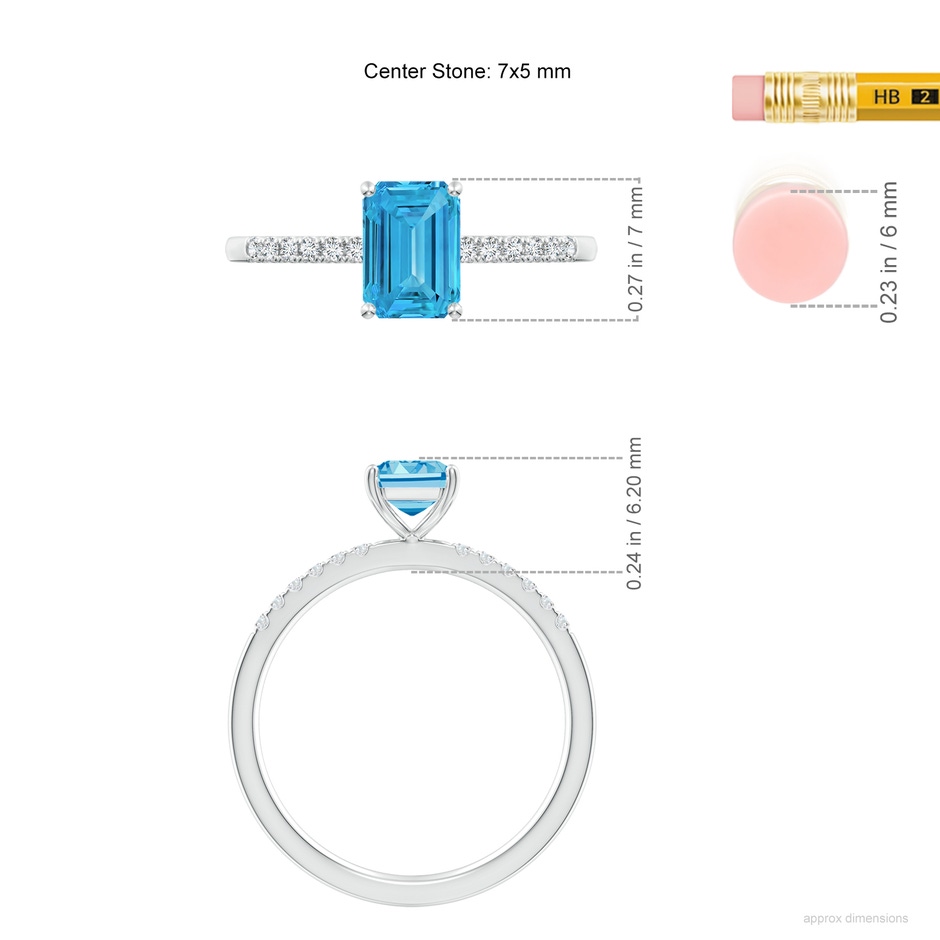 7x5mm AAAA Emerald-Cut Fancy Intense Blue Diamond Engagement Ring in White Gold ruler