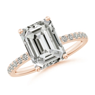 10x7.5mm KI3 Emerald-Cut Diamond Engagement Ring with Diamonds in 18K Rose Gold