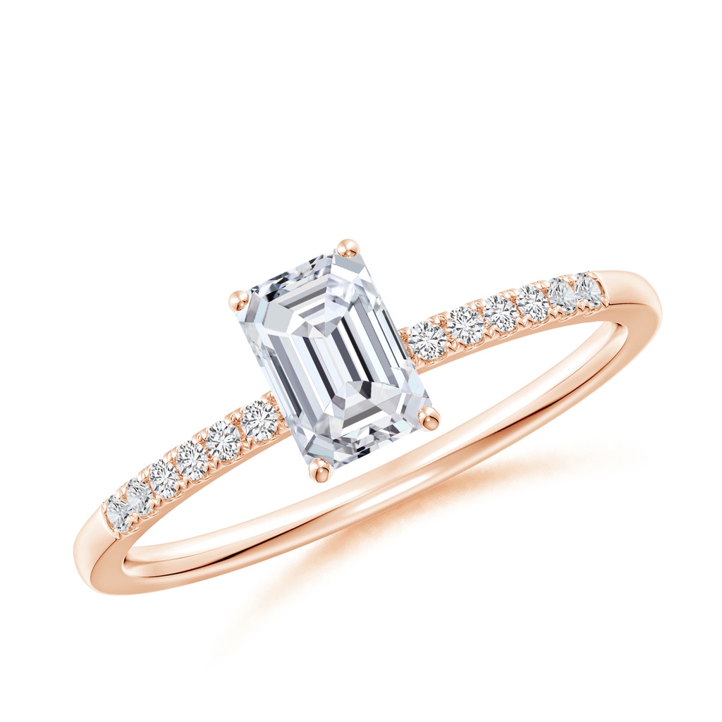 6x4mm HSI2 Emerald-Cut Diamond Engagement Ring with Diamonds in Rose Gold