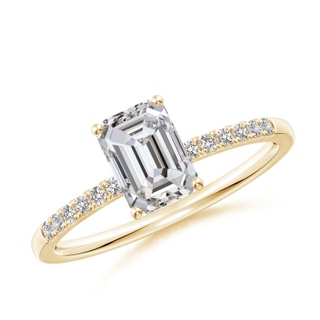 7x5mm IJI1I2 Emerald-Cut Diamond Engagement Ring with Diamonds in Yellow Gold