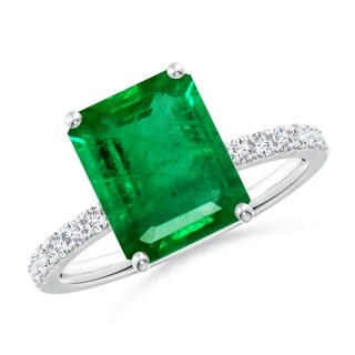10x8mm AAA Emerald-Cut Emerald Engagement Ring with Diamonds in White Gold