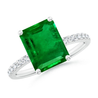 10x8mm AAAA Emerald-Cut Emerald Engagement Ring with Diamonds in P950 Platinum