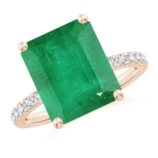 12x10mm A Emerald-Cut Emerald Engagement Ring with Diamonds in 18K Rose Gold