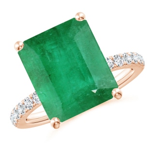 12x10mm A Emerald-Cut Emerald Engagement Ring with Diamonds in Rose Gold