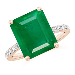12x10mm AA Emerald-Cut Emerald Engagement Ring with Diamonds in Rose Gold
