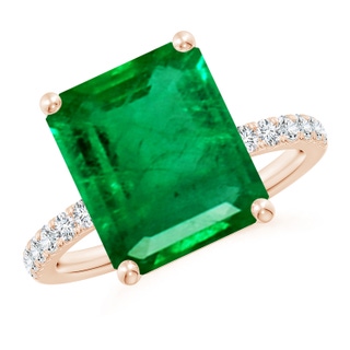 12x10mm AAA Emerald-Cut Emerald Engagement Ring with Diamonds in Rose Gold