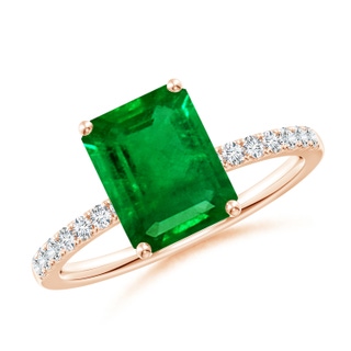 9x7mm AAAA Emerald-Cut Emerald Engagement Ring with Diamonds in Rose Gold