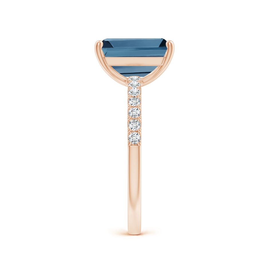 10x8mm A Emerald-Cut London Blue Topaz Engagement Ring with Diamonds in Rose Gold side 299