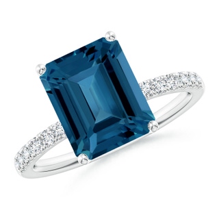 10x8mm AAA Emerald-Cut London Blue Topaz Engagement Ring with Diamonds in P950 Platinum