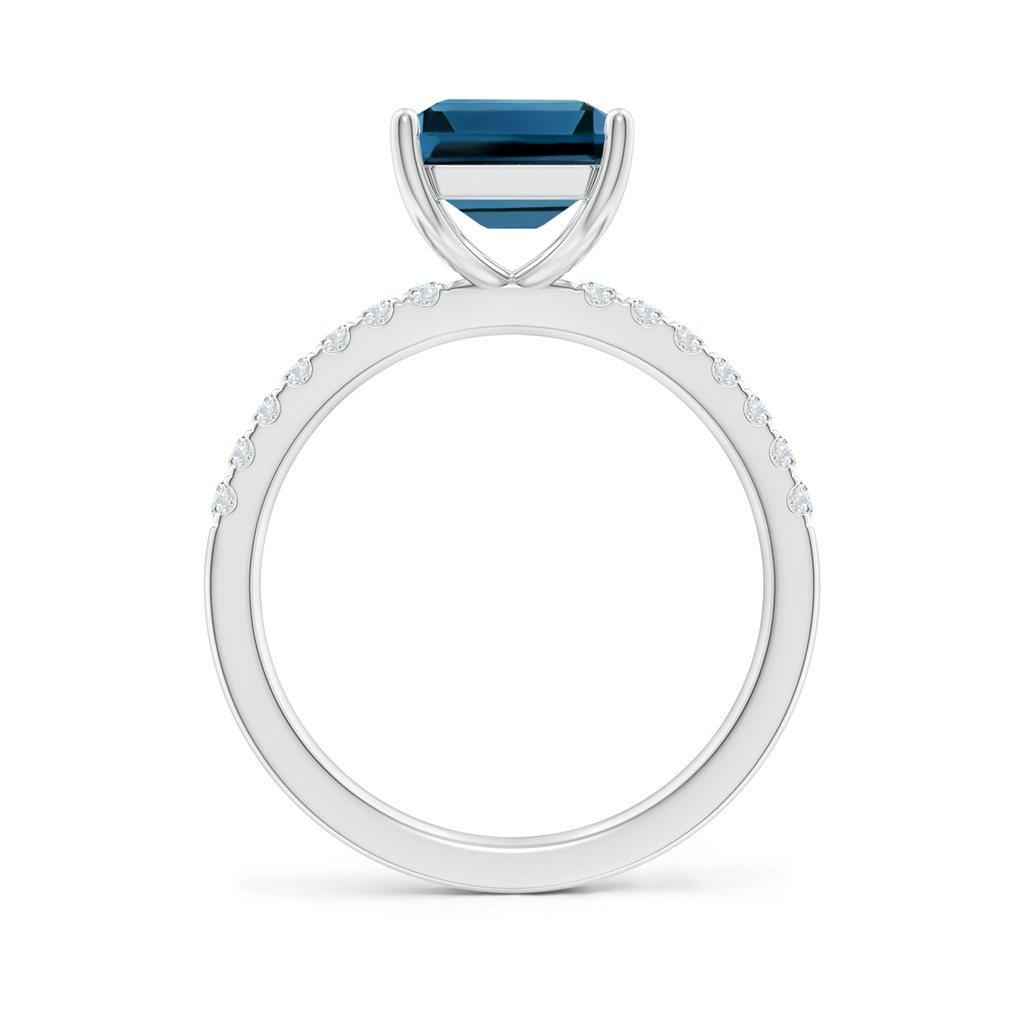 10x8mm AAA Emerald-Cut London Blue Topaz Engagement Ring with Diamonds in White Gold Side-1