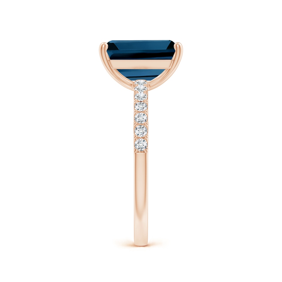 10x8mm AAAA Emerald-Cut London Blue Topaz Engagement Ring with Diamonds in 18K Rose Gold side 299