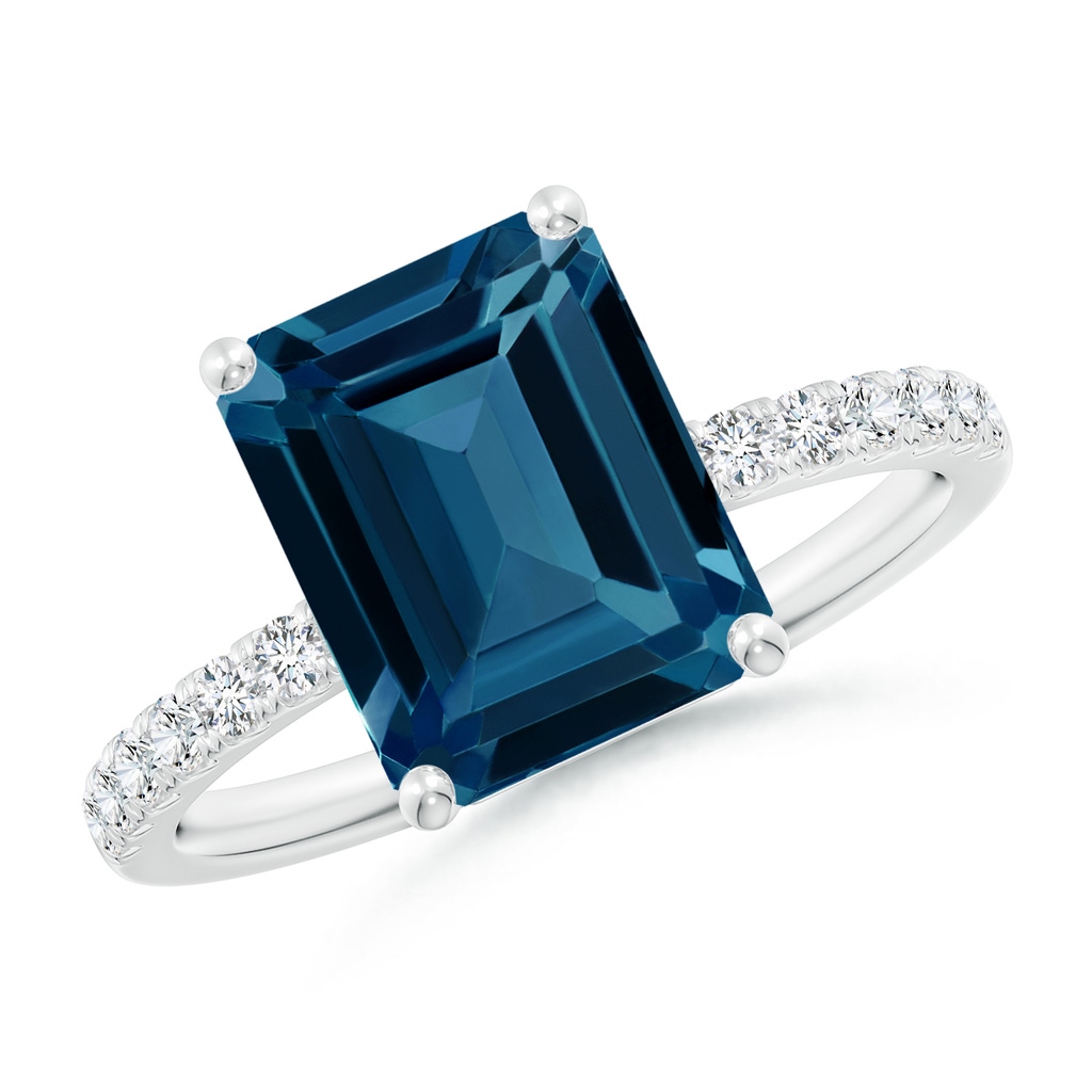 10x8mm AAAA Emerald-Cut London Blue Topaz Engagement Ring with Diamonds in P950 Platinum